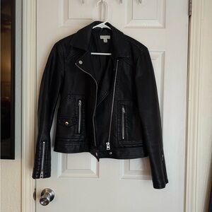 Topshop Black Leather Moto Jacket Asymmetrical Zipper